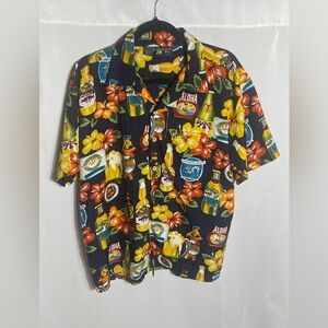 Roundy Bay Hawaiian Aloha Beer Print Button Front Shirt Mens L
